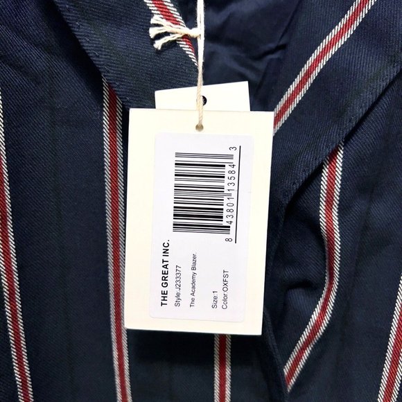 THE GREAT. Women The Academy Blazer Oxford Stripe Size 1 NWT - Picture 5 of 5